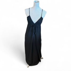 Elegant Black Spaghetti Strap nightgown S (6030)